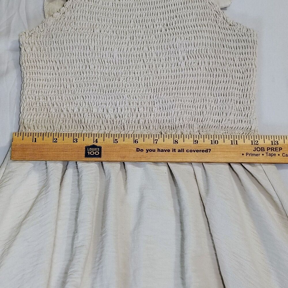 Beige Smocked Ruffle Sleeve Fit & Flare Dress Sz S Sun Dress Beach Coastal - Picture 4 of 5